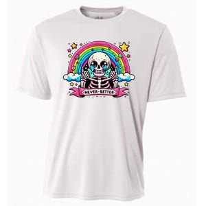 Funny Skeleton Halloween S Never Better Skull Rainbow Cooling Performance Crew T-Shirt