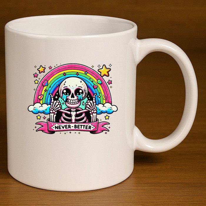 Funny Skeleton Halloween S Never Better Skull Rainbow 11oz C Handle Ceramic Mug
