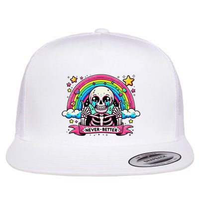 Funny Skeleton Halloween S Never Better Skull Rainbow Flatbill Hat