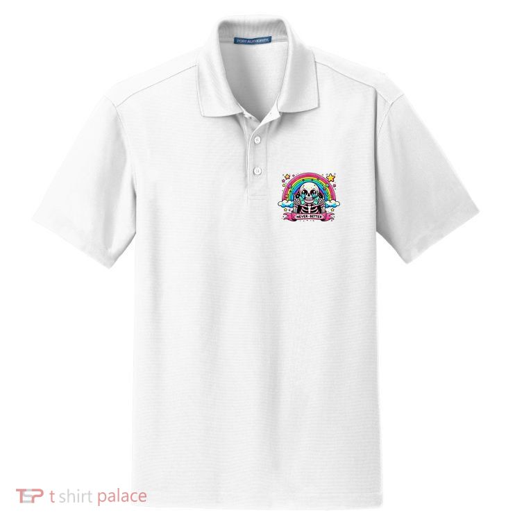 Funny Skeleton Halloween S Never Better Skull Rainbow Dry Zone Grid Polo