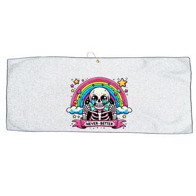 Funny Skeleton Halloween S Never Better Skull Rainbow Large Microfiber Waffle Golf Towel