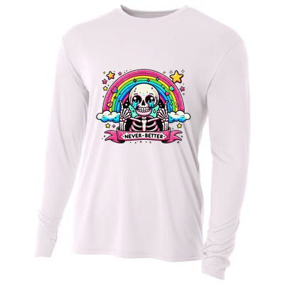 Funny Skeleton Halloween S Never Better Skull Rainbow Cooling Performance Long Sleeve Crew