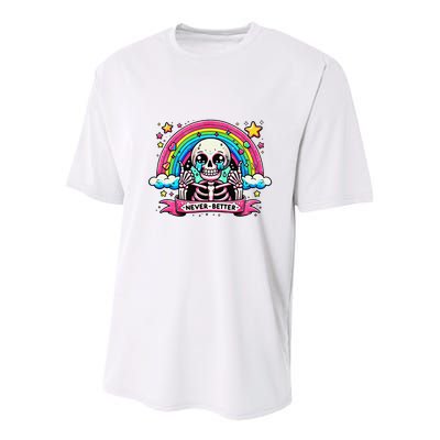 Funny Skeleton Halloween S Never Better Skull Rainbow Youth Performance Sprint T-Shirt