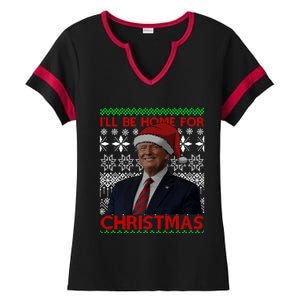 Funny Santa Hat Trump I’Ll Be Home For Christmas Xmas 2024 Gift Ladies Halftime Notch Neck Tee