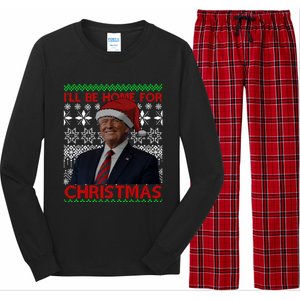 Funny Santa Hat Trump I’Ll Be Home For Christmas Xmas 2024 Gift Long Sleeve Pajama Set