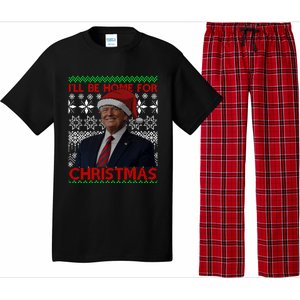 Funny Santa Hat Trump I’Ll Be Home For Christmas Xmas 2024 Gift Pajama Set