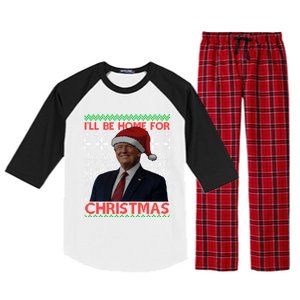 Funny Santa Hat Trump I’Ll Be Home For Christmas Xmas 2024 Gift Raglan Sleeve Pajama Set