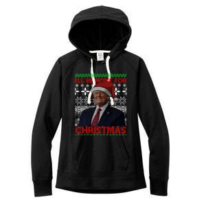 Funny Santa Hat Trump I’Ll Be Home For Christmas Xmas 2024 Gift Women's Fleece Hoodie