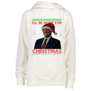 Funny Santa Hat Trump I’Ll Be Home For Christmas Xmas 2024 Gift Womens Funnel Neck Pullover Hood