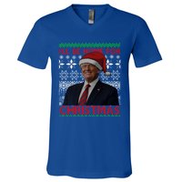 Funny Santa Hat Trump I’Ll Be Home For Christmas Xmas 2024 Gift V-Neck T-Shirt