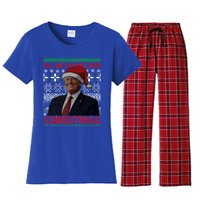 Funny Santa Hat Trump I’Ll Be Home For Christmas Xmas 2024 Gift Women's Flannel Pajama Set