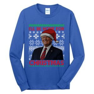 Funny Santa Hat Trump I’Ll Be Home For Christmas Xmas 2024 Gift Tall Long Sleeve T-Shirt