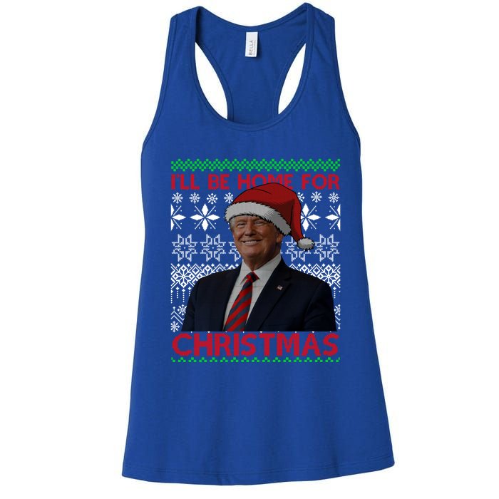 Funny Santa Hat Trump I’Ll Be Home For Christmas Xmas 2024 Gift Women's Racerback Tank