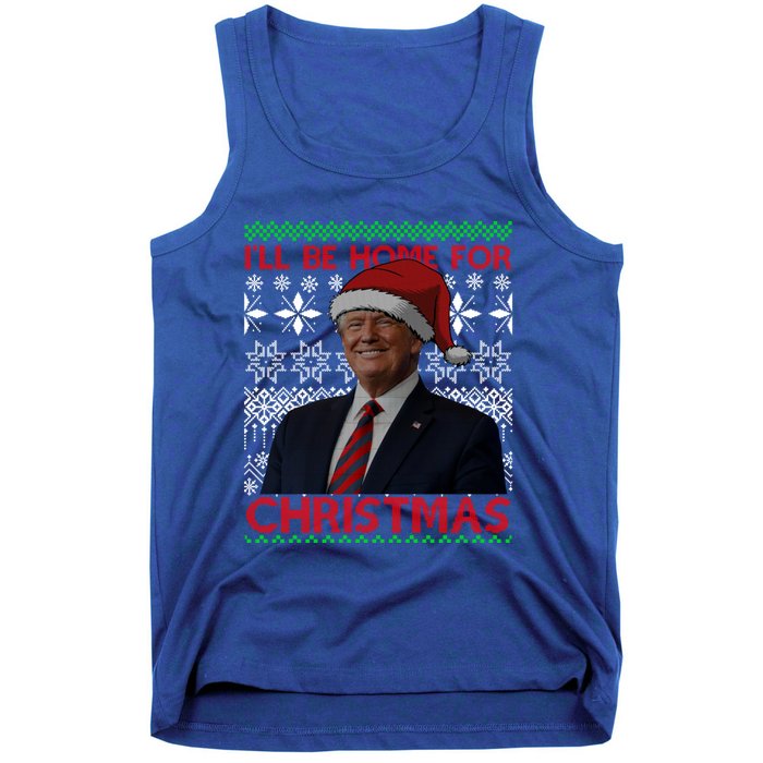 Funny Santa Hat Trump I’Ll Be Home For Christmas Xmas 2024 Gift Tank Top