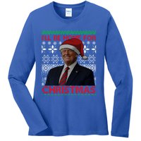 Funny Santa Hat Trump I’Ll Be Home For Christmas Xmas 2024 Gift Ladies Long Sleeve Shirt