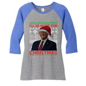 Funny Santa Hat Trump I’Ll Be Home For Christmas Xmas 2024 Gift Women's Tri-Blend 3/4-Sleeve Raglan Shirt