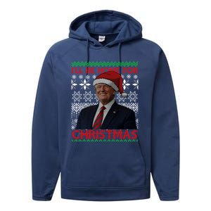 Funny Santa Hat Trump I’Ll Be Home For Christmas Xmas 2024 Gift Performance Fleece Hoodie