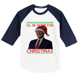 Funny Santa Hat Trump I’Ll Be Home For Christmas Xmas 2024 Gift Baseball Sleeve Shirt