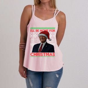 Funny Santa Hat Trump I’Ll Be Home For Christmas Xmas 2024 Gift Women's Strappy Tank