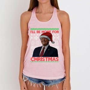 Funny Santa Hat Trump I’Ll Be Home For Christmas Xmas 2024 Gift Women's Knotted Racerback Tank