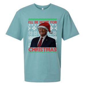 Funny Santa Hat Trump I’Ll Be Home For Christmas Xmas 2024 Gift Sueded Cloud Jersey T-Shirt