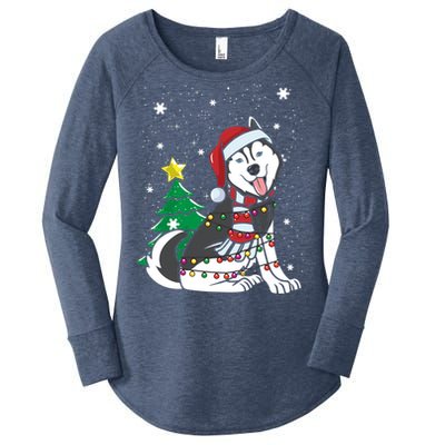 Funny Siberian Husky Christmas Dog Lover Gift Women's Perfect Tri Tunic Long Sleeve Shirt