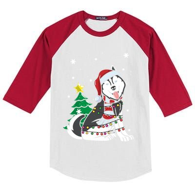 Funny Siberian Husky Christmas Dog Lover Gift Kids Colorblock Raglan Jersey