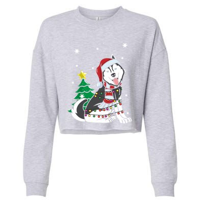 Funny Siberian Husky Christmas Dog Lover Gift Cropped Pullover Crew