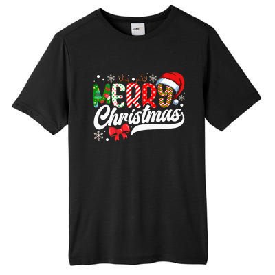 Festive Santa Hat with Plaid Pattern Tall Fusion ChromaSoft Performance T-Shirt