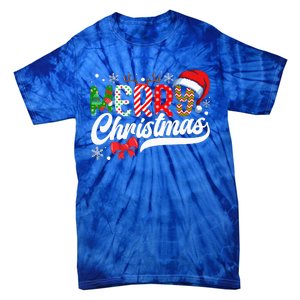 Festive Santa Hat with Plaid Pattern Tie-Dye T-Shirt