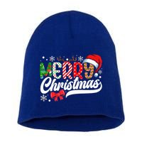 Festive Santa Hat with Plaid Pattern Short Acrylic Beanie