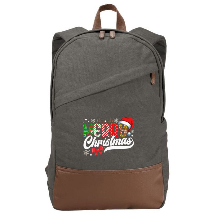 Festive Santa Hat with Plaid Pattern Cotton Canvas Backpack