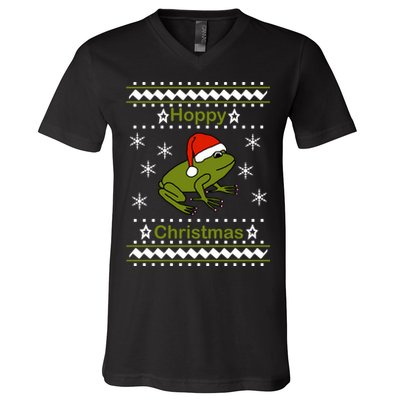 Frog Says Hoppy Christmas V-Neck T-Shirt