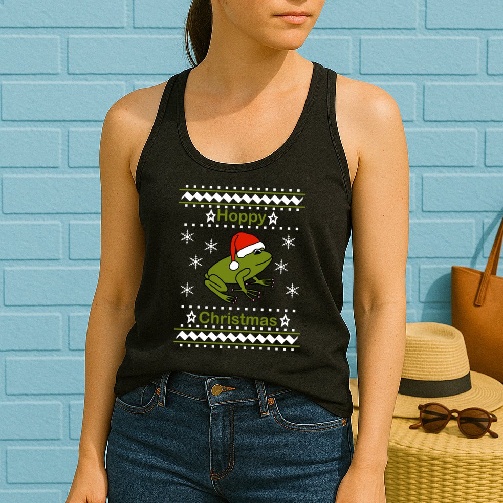 Frog Says Hoppy Christmas Womens Tank Top