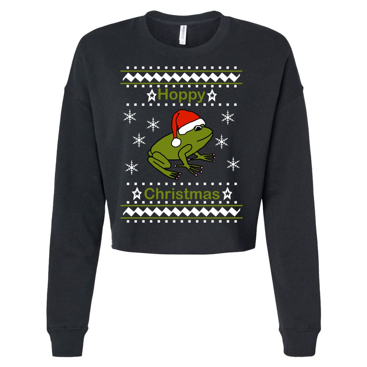 Frog Says Hoppy Christmas Cropped Pullover Crew