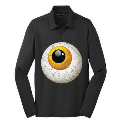 Funny Sarcastic Halloween Horrible Spooky Scary Eyeball Silk Touch Performance Long Sleeve Polo