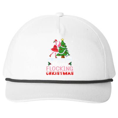 Flamingo Santa Hat Dancing On Snow Merry Flocking Christmas Funny Gift Snapback Five-Panel Rope Hat