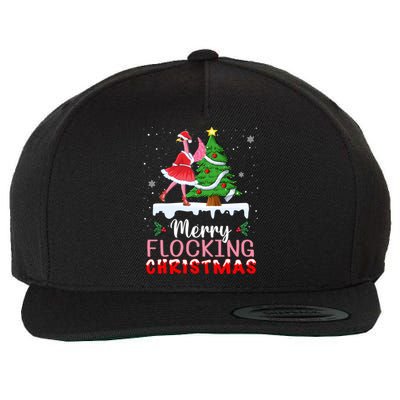 Flamingo Santa Hat Dancing On Snow Merry Flocking Christmas Funny Gift Wool Snapback Cap