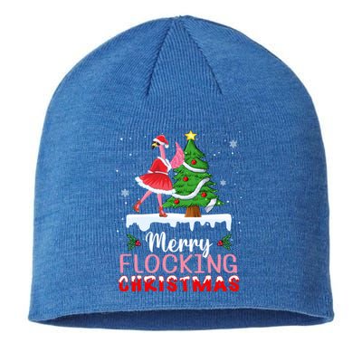 Flamingo Santa Hat Dancing On Snow Merry Flocking Christmas Funny Gift Sustainable Beanie