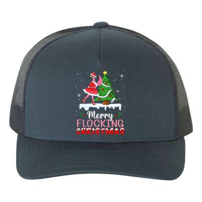 Flamingo Santa Hat Dancing On Snow Merry Flocking Christmas Funny Gift Yupoong Adult 5-Panel Trucker Hat