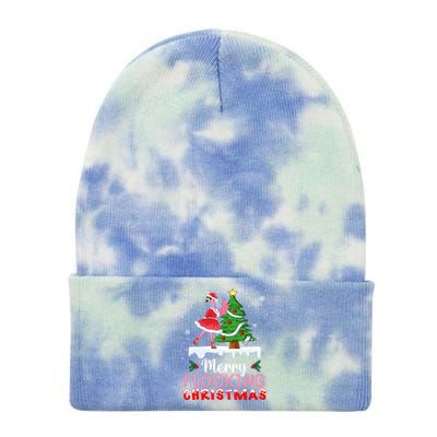 Flamingo Santa Hat Dancing On Snow Merry Flocking Christmas Funny Gift Tie Dye 12in Knit Beanie