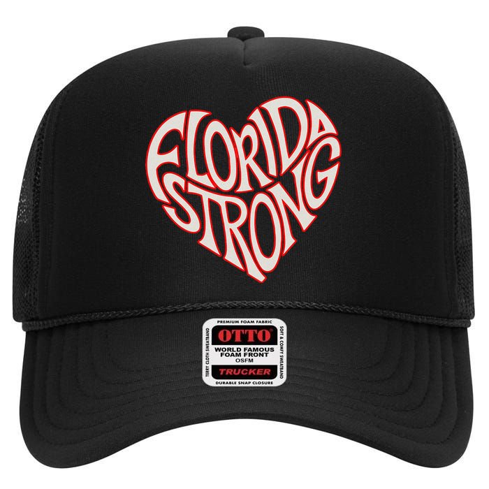 Florida Strong Heart State Pride Typography High Crown Mesh Back Trucker Hat