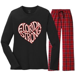 Florida Strong Heart State Pride Typography Women's Long Sleeve Flannel Pajama Set 