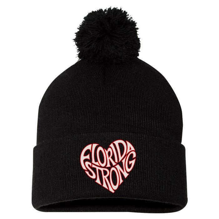 Florida Strong Heart State Pride Typography Pom Pom 12in Knit Beanie