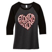 Florida Strong Heart State Pride Typography Women's Tri-Blend 3/4-Sleeve Raglan Shirt