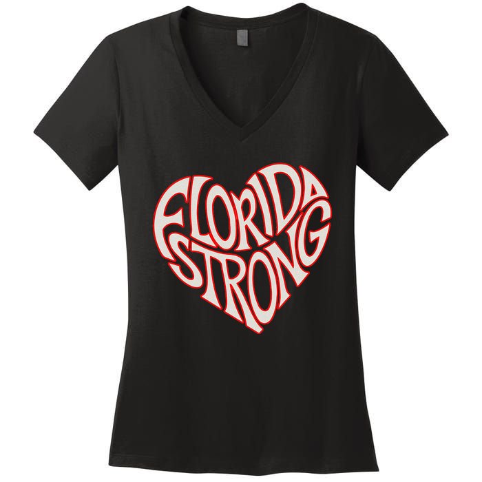 Florida Strong Heart State Pride Typography Women's V-Neck T-Shirt