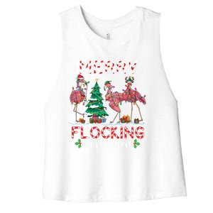 Flamingo Santa Hat Reindeer Xmas Merry Flocking Christmas Meaningful Gift Women's Racerback Cropped Tank