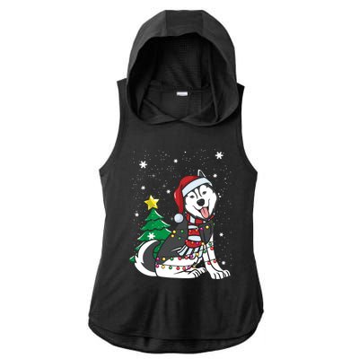 Funny Siberian Husky Christmas Dog Lover Gift Ladies PosiCharge Tri-Blend Wicking Draft Hoodie Tank