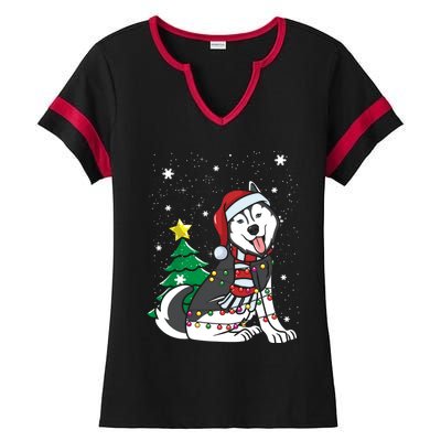 Funny Siberian Husky Christmas Dog Lover Gift Ladies Halftime Notch Neck Tee