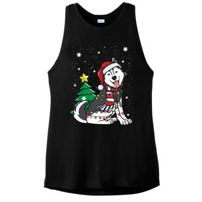 Funny Siberian Husky Christmas Dog Lover Gift Ladies PosiCharge Tri-Blend Wicking Tank